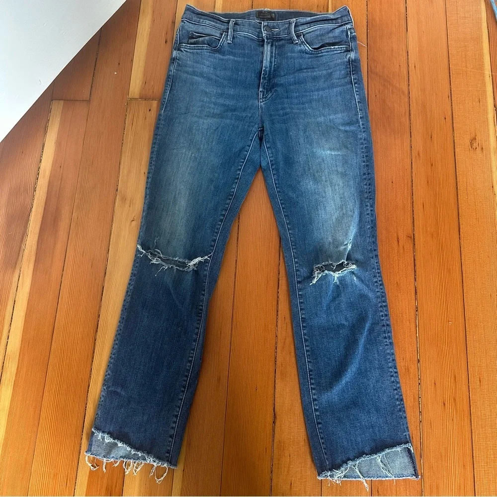 Mother Women’s The Rascal Ankle Step Fray Jeans In Field Of Dreams Wash Size 28